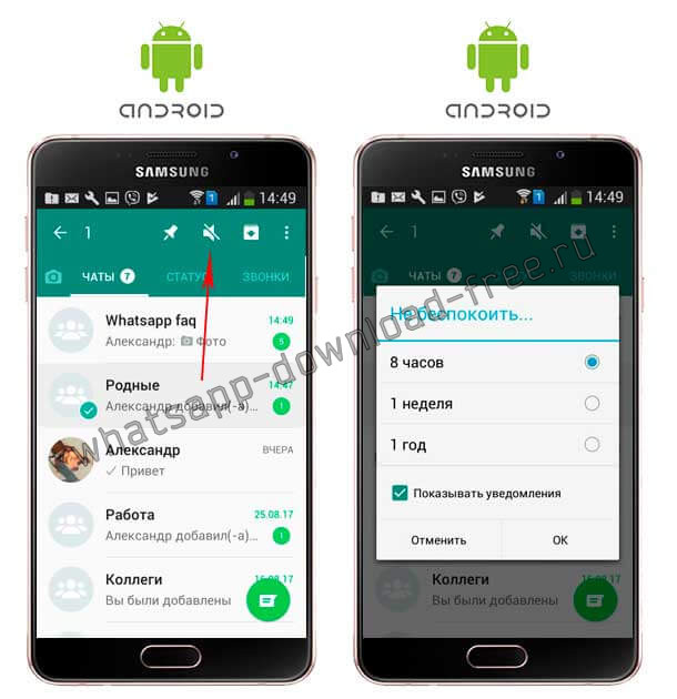 Не беспокоить в WhatsApp на Android